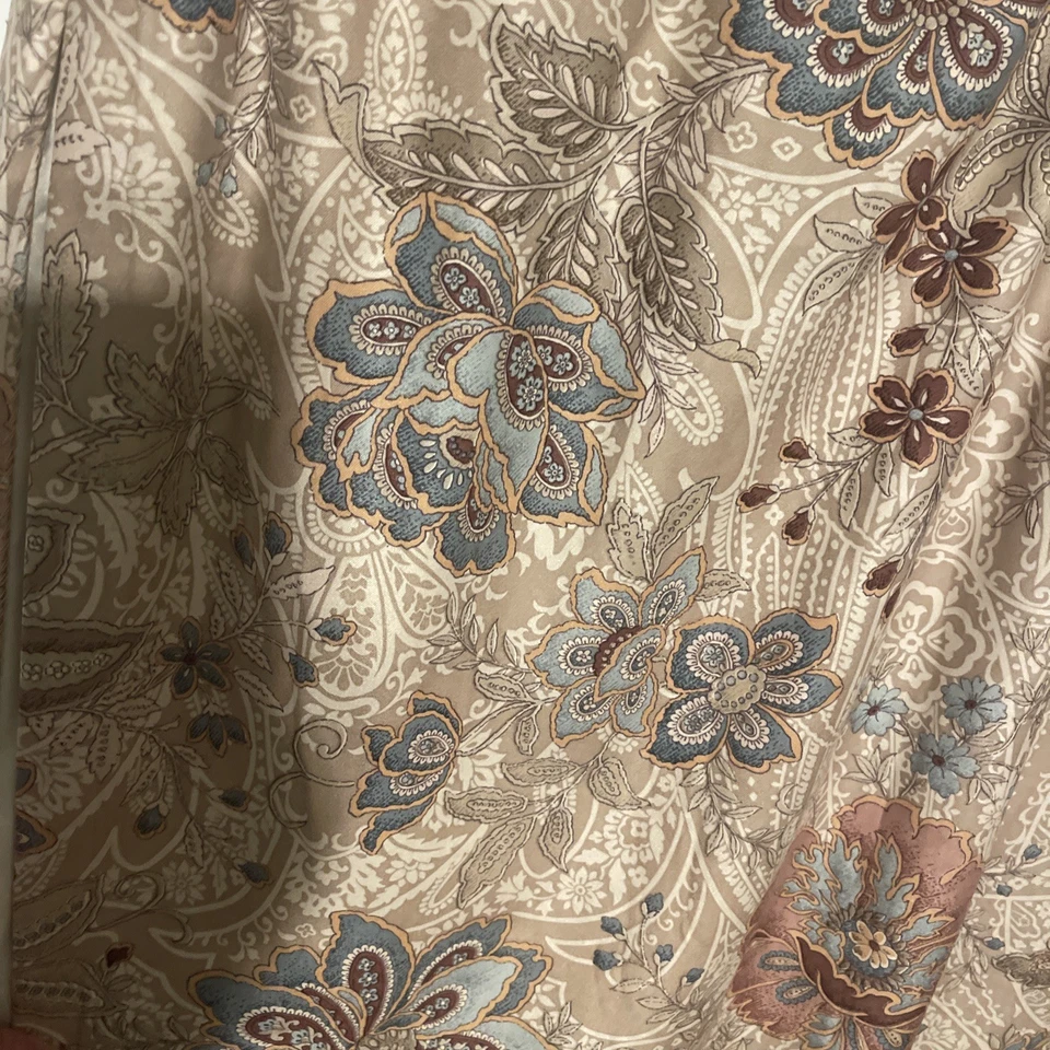 Croscill  Pair Tan Paisley Jacobean Multi Curtain Pole Top Panels Set 40x84” - Image 2 of 4