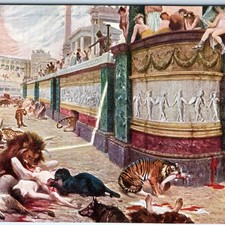 c1900s Rome, Italy Colosseum Arena Lions Tigers Gladiators Blood Spectacle A359