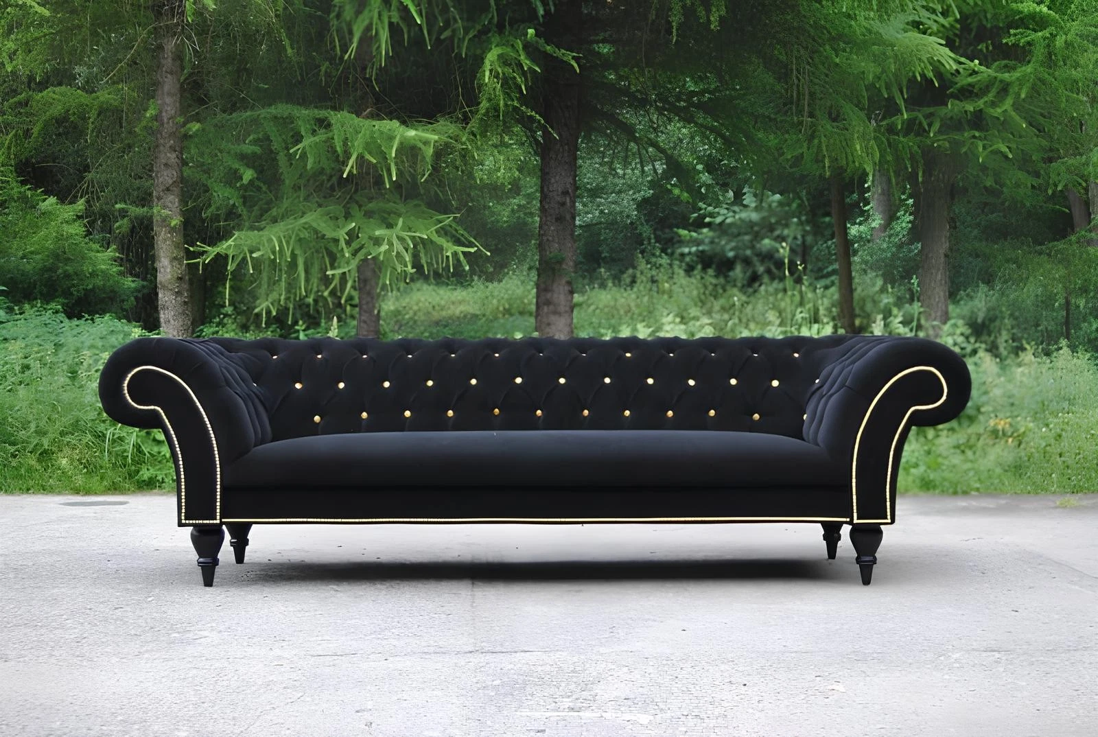 Fabric Design Couch Upholstery Textile Modern Sofa Chesterfield 3 Seater Black