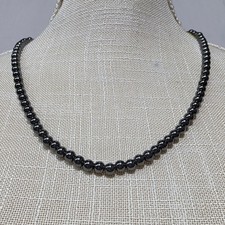Hematite Beaded Necklace Fashion Jewelry Dark Gray Round Beads Clasp