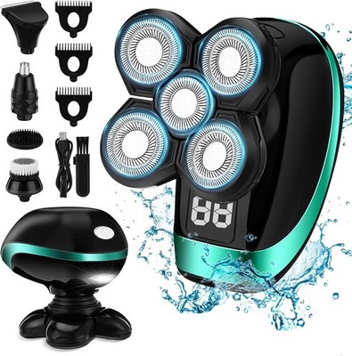 Skull Shaver Electric Palm Razor LED Cordless Rechargeable 9 Blades Wet Dry SET
