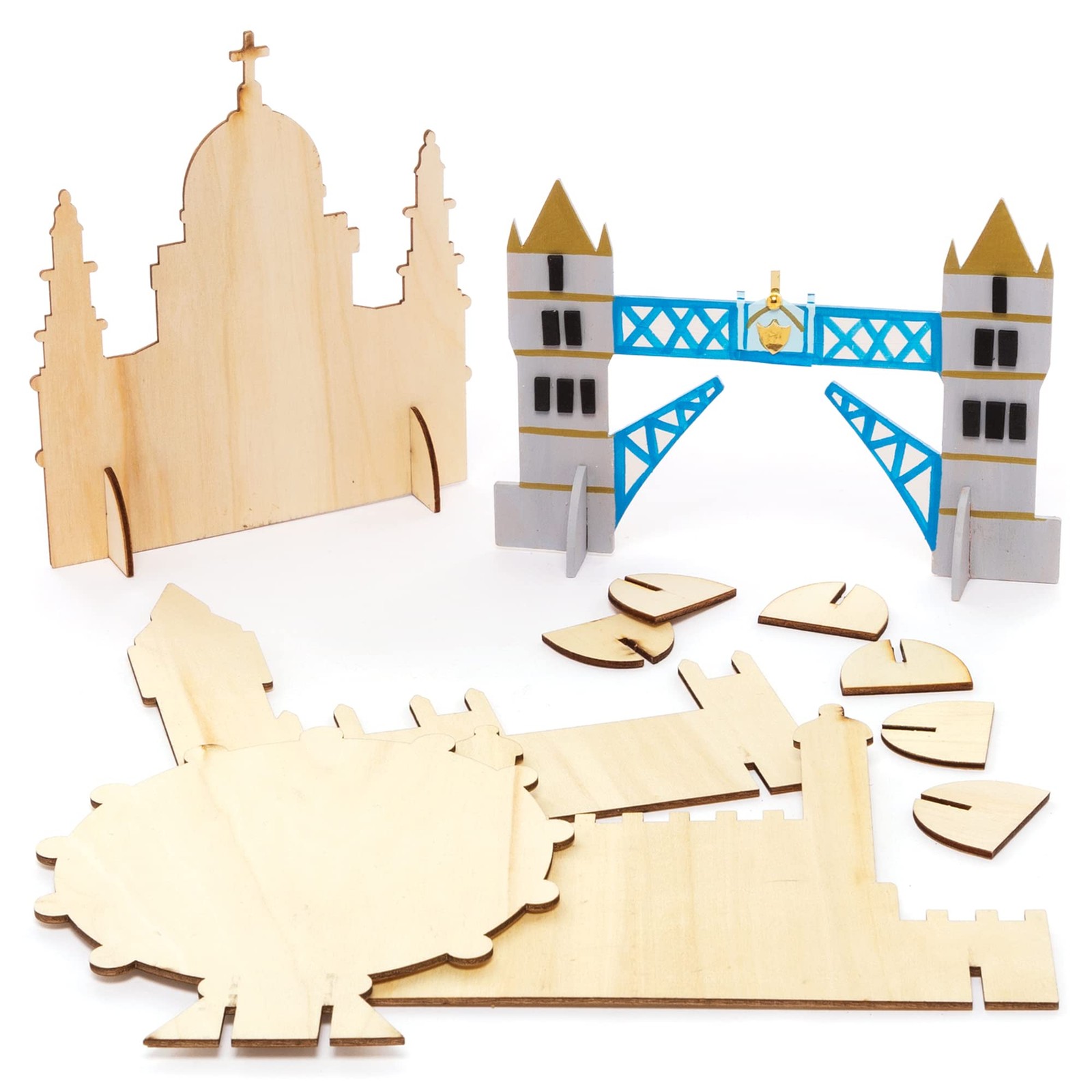 Baker Ross PJ157 London Landmarks Wooden Model Kit for - Pack 17cm, assorted