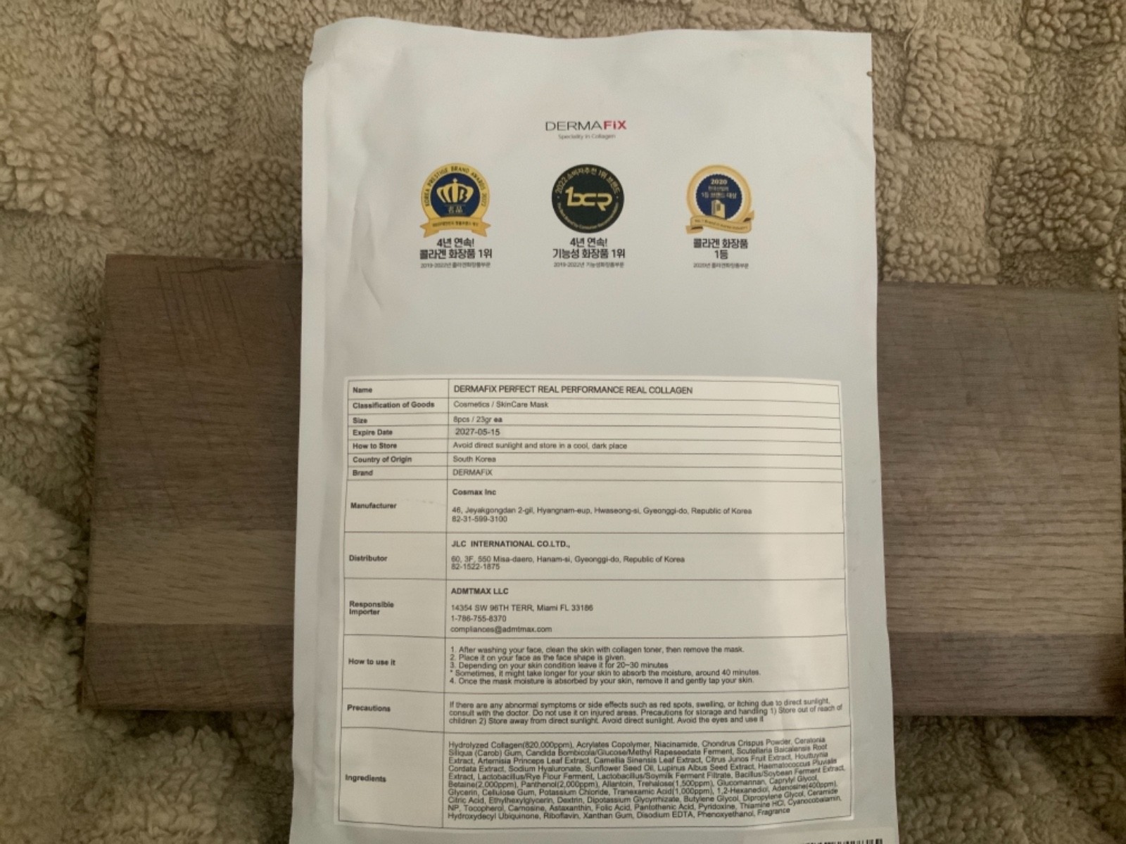 New Dermafix 8-Pack Perfect Real Performance Real Collagen Mask Lifting K-Beauty