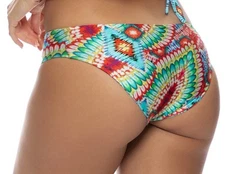 New Luli Fama Women's Small Blue Red Wildheart Full Tab Reversible Swim Bottom