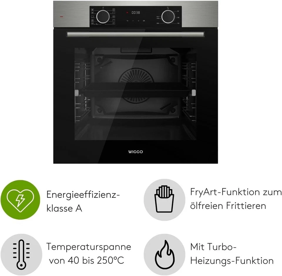 Wiggo Einbau-Backofen WO-BFA610 Edelstahl I Heißluftofen Energieklasse A - Bild 2 von 4