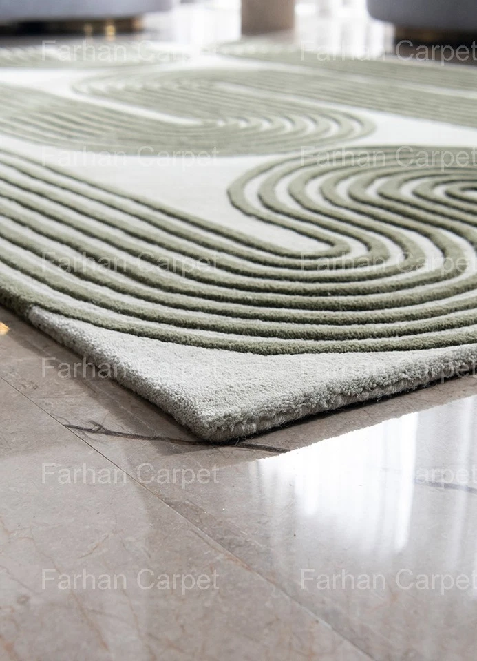 Handmade Tufted Wool Area Rug Carpet 8x10 ft – Modern High-Low Textured Design, - Image 2 of 4