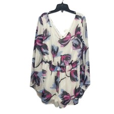 New Pink Owl Womens Large Flower Tulip Scoop Neck Floral Long Sleeve Romper