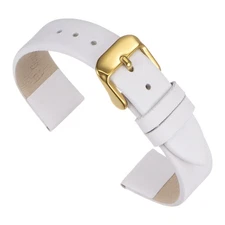 Genuine Leather Band 12mm Flat Leather Watch Strap White/Golden Buckle