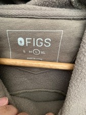 FIGS Oversized Fleece Hoodie Mens size L Gray Taupe Pullover Sweatshirt Stain