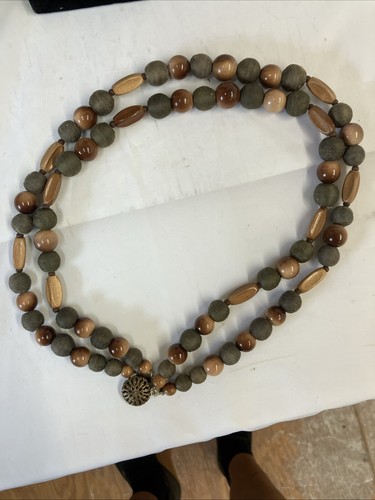 VTG DOUBLE STRAND Wooden BEADED NECKLACE 23”Very Good Condition Preowned - Picture 9 of 9
