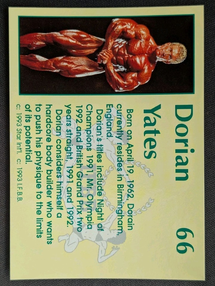 Dorian Yates Mr Olympia 1992 IFBB 1993 Star Pro BodyBuilders Card 66 dorian-yates-mr-olympia-1992-ifbb-1993-star-pro-bodybuilders-card-66