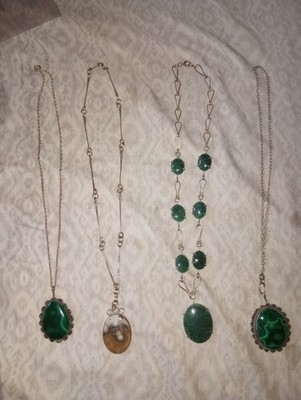 4 Native American Navajo Necklace Sterling Silver Malachite Turquoise Zuni Hopi
