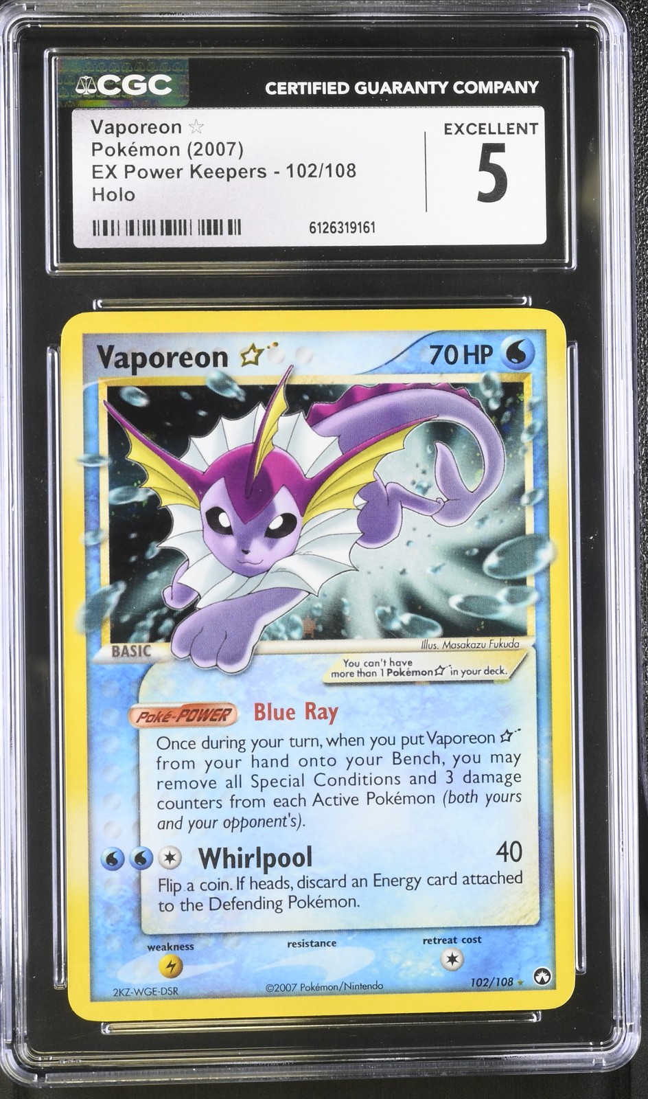 CGC 5 Vaporeon Gold Star 2007 EX Power Keepers 102/108 Holo Pokemon Card