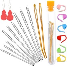 19 PCS Knitting Needles Set, Large Eye Blunt Yarn Needles kit, Darning Needles f