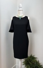 Sz 8 CYNTHIA ROWLEY Black SHIFT DRESS Cold Shoulder Knee Length $39.99