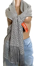 $39.99 CEJON accessories Glam Wrap Scarf Valentine's Silver Woven Fringes NWT