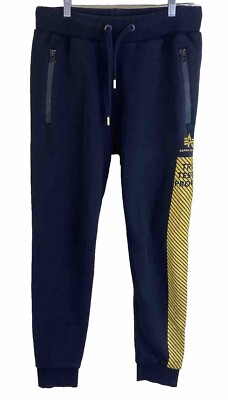 Alpha Industries Joggers Mens XL Black Logo Stripes Sweat Pants Zip Pockets