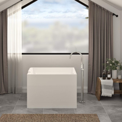 HEATGENE 39'' Acrylic Freestanding Bathtub Contemporary Soaking Tub Black Drain