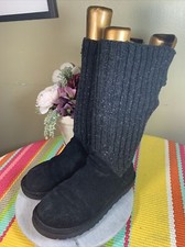UGG Australia Cambridge Knit Black Gray Suede Buckle Boots Women  s EU 38 US 7 M