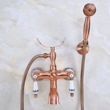 Red Copper Clawfoot Bath Tub Faucet with Hand Shower Mixer Tap Wall Mount wna378