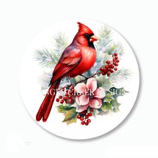 Stunning Cardinal w/Christmas Berries Stickers Envelope Seals Christmas Favors