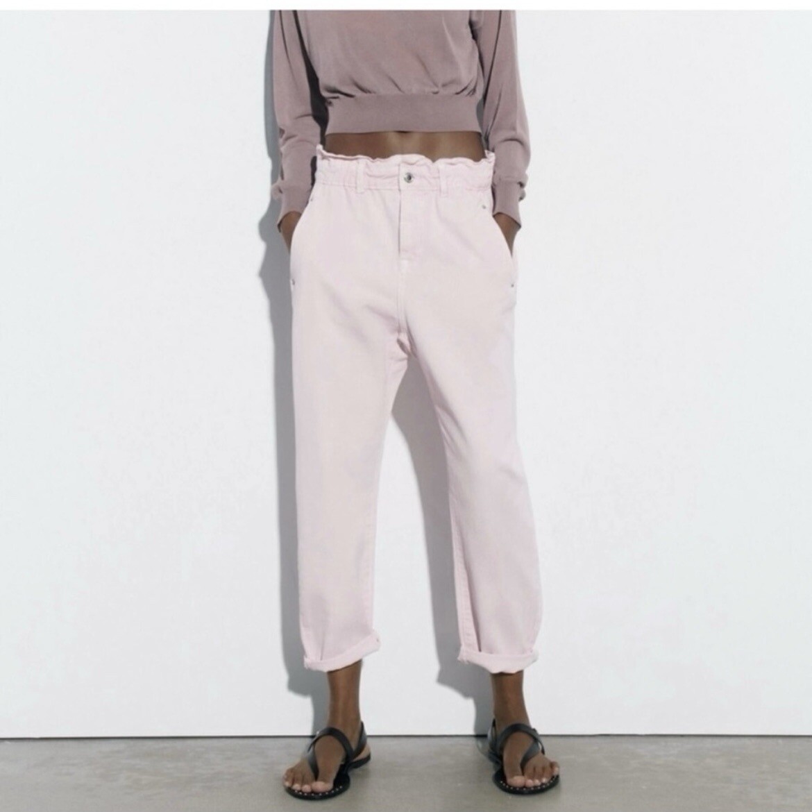 Zara Paper Bag High Waisted Baggy Jeans Women's Bloggers Favorite