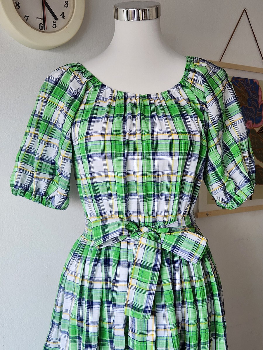 Green Plaid Full Length Dress with Puff Sleeves *** FREE SHIPPING country style | eBay Green Plaid Full Length Dress with Puff Sleeves *** FREE SHIPPING country style | eBay