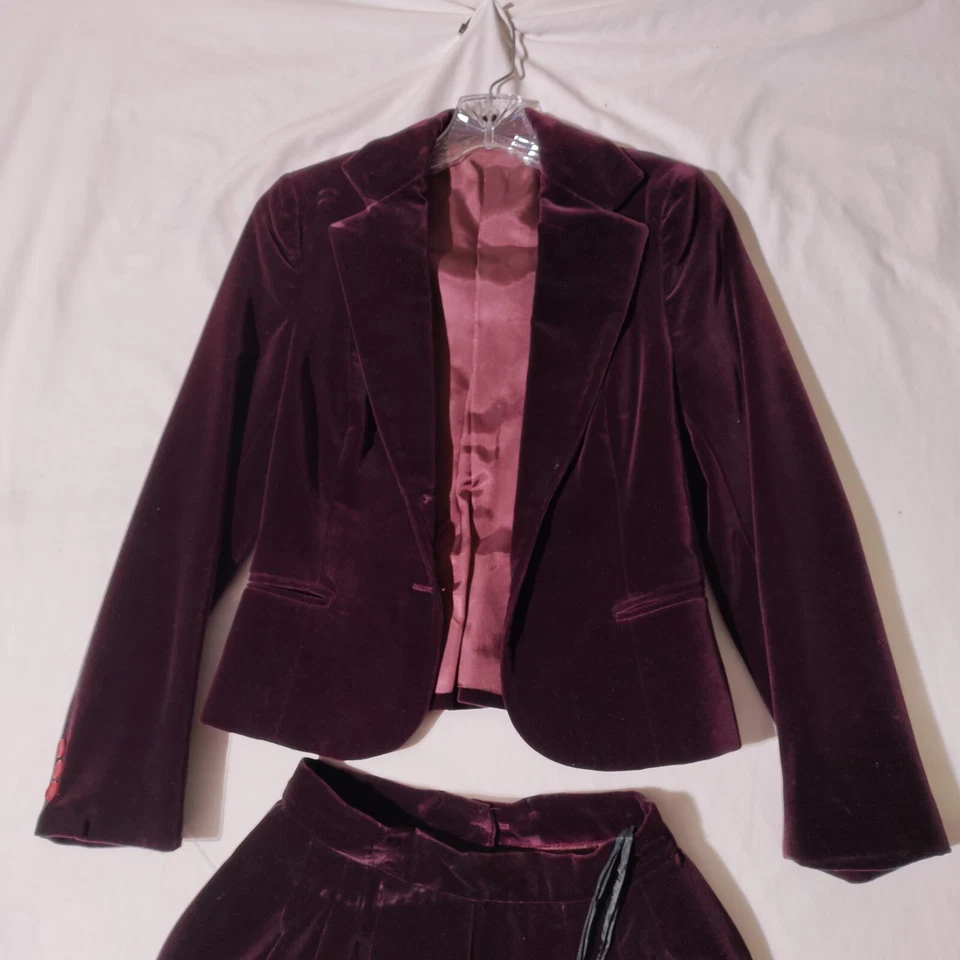 Sir For Her Conjunto de Traje Falda Terciopelo 2 Piezas Vintage Años 70 Talla 7 - Imperfecto Foto 3 de 4