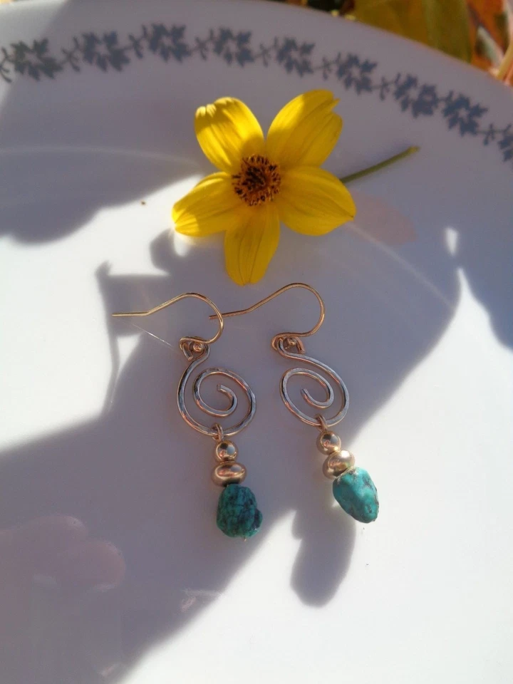 Ohrringe Türkis Gold Filled 14K Spirale - Bild 3 von 4