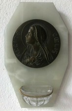 Antica acquasantiera con miniatura in metallo -marmo -Regina Coeli