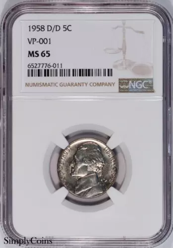 1958-D/D RPM VP-001 Jefferson Nickel NGC MS65 ~ TOP POP FINEST KNOWN! #776-011