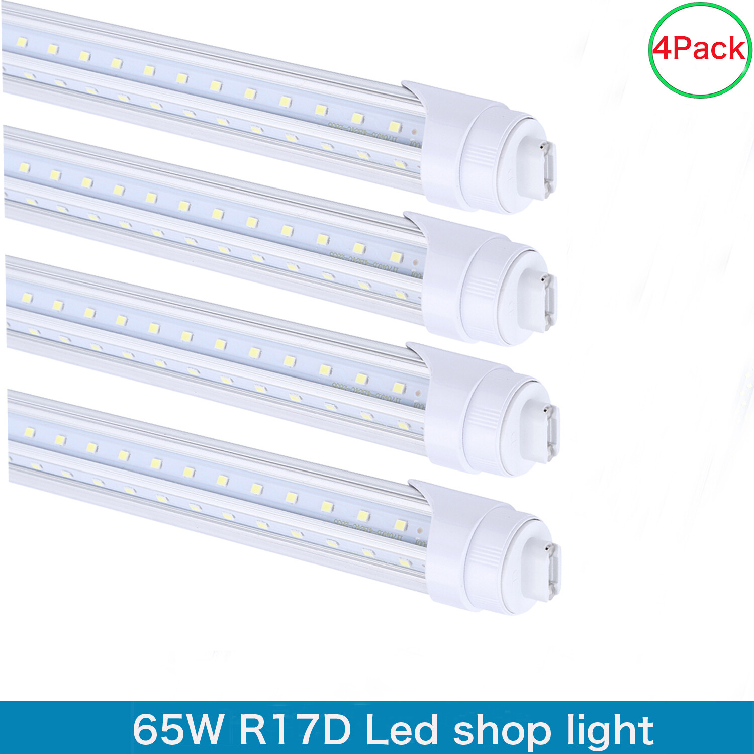 4 Pack 8FT R17D Led Tube Light 65W T8 Rotatable HO Base 8' 8 Foot Led Shop Light