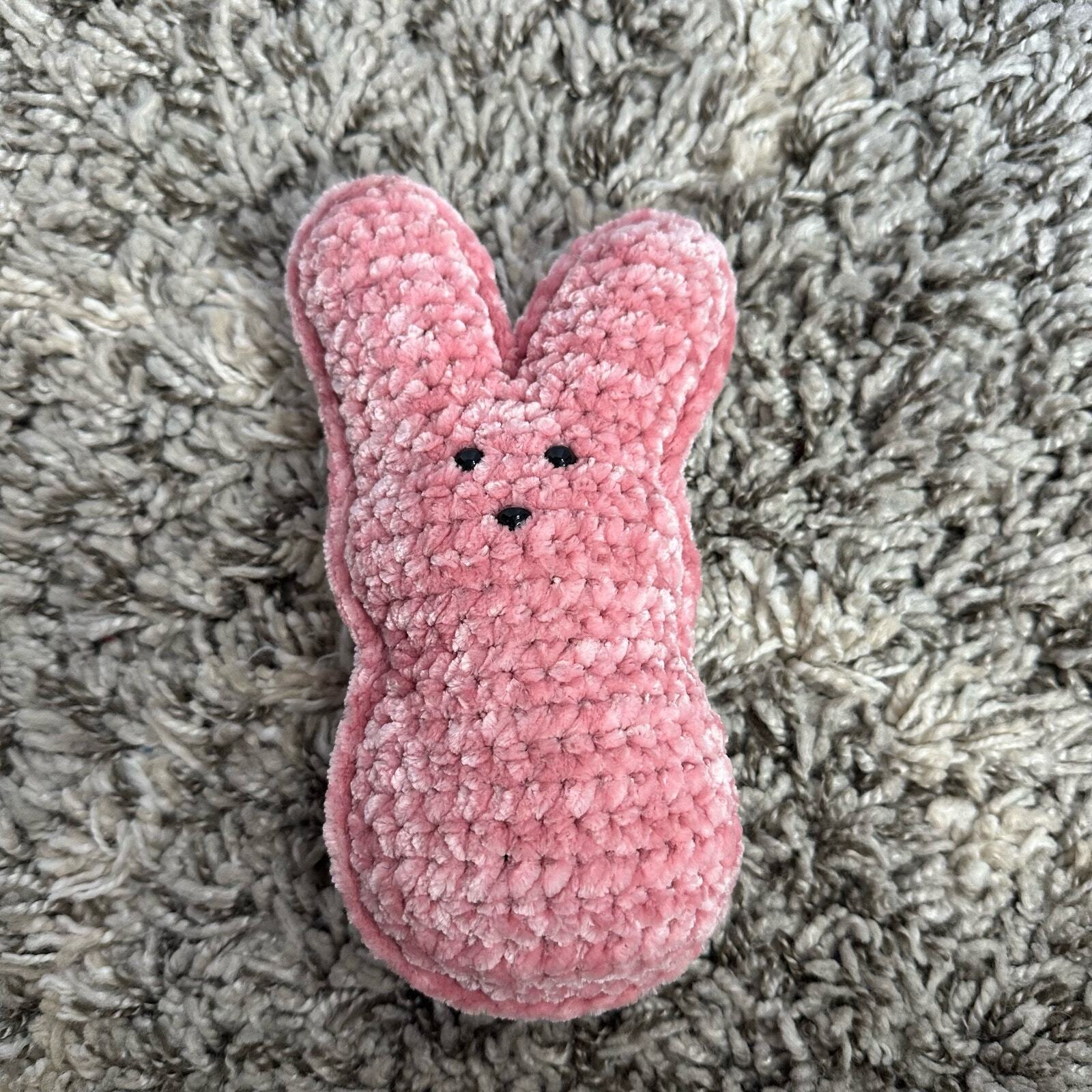 Handmade Crochet Pink Plush Bunny Rabbit Easter Basket Peep Stuffed Animal
