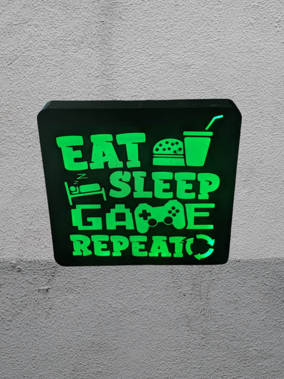 Eat Sleep Game Repeat RGB LED Gamer Lighted Sign Lightbox Man Cave Garage