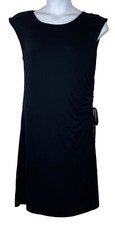 Loft Outlet Sleeveless Sheath Dress Side Cinched Black Jersey Knit Lined Size L
