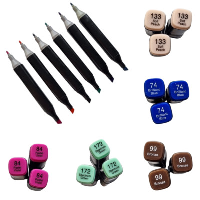 Double Ended Marker Pens Dual Tip Fine & Broad Ends Pack Of 3 Choose Colour