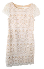 Eliza J. White over Nude Lace Dress Zip Closure Size 2 Short Sleeve (110)