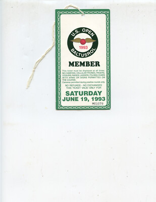 ''1993 U. S. OPEN'' SATURDAY TICKET STUB (LEE JANZEN WINNER, PAYNE STEWART SECOND)