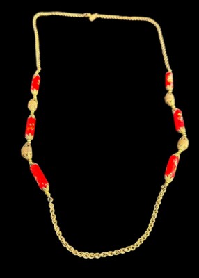 Necklace MIRIAM HASKELL Poured Red Glass Beads FLAPPER Chain Vintage 31 inches