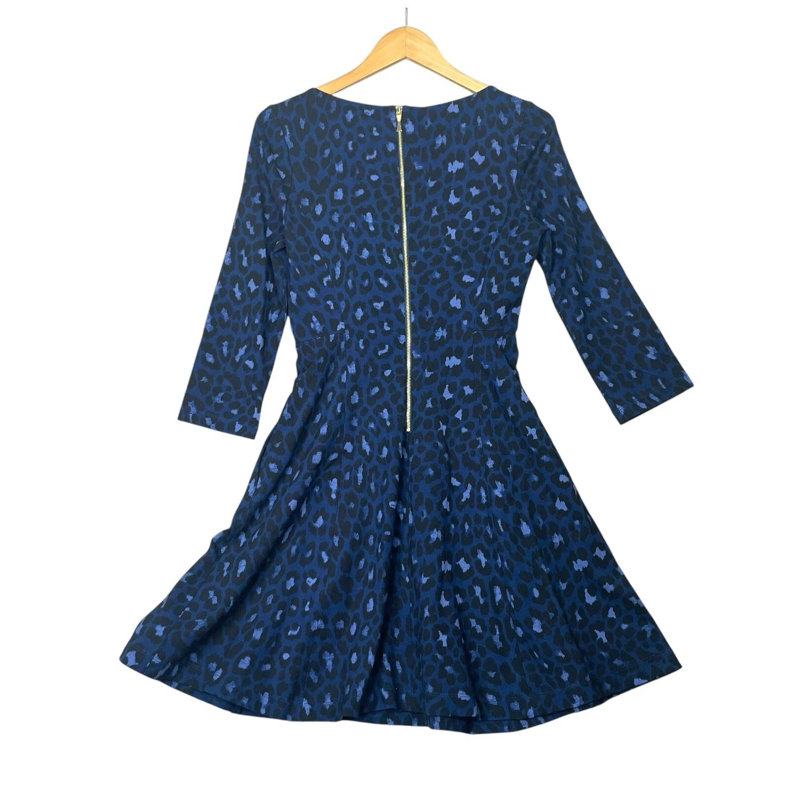 Abito Kate Spade linea A Broome Street Leopard Ponte blu manica 3 4 tg 6 tasche