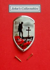 MILITARY LEST WE FORGET WALKING / HIKING STICK BADGE/ MOUNT NEW IN PACKET LOT K