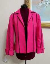 Giancarlo Ferrari Sz 4 Hot Pink Open Lined Linen Blazer W Blk Piping/french Cuff