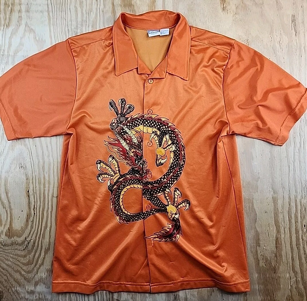 Utility Dragon Graphics Orange Polyester Short Sleeve Shirt Mens