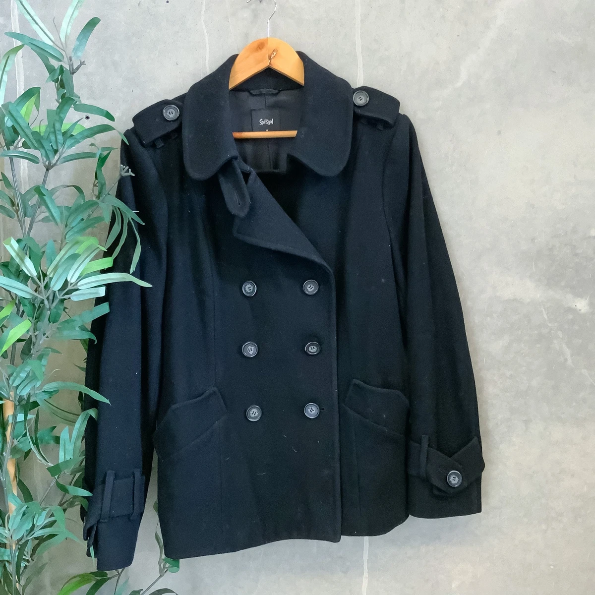 SPORTSGIRL Ladies Black Double Breasted Trench Coat Jacket Size