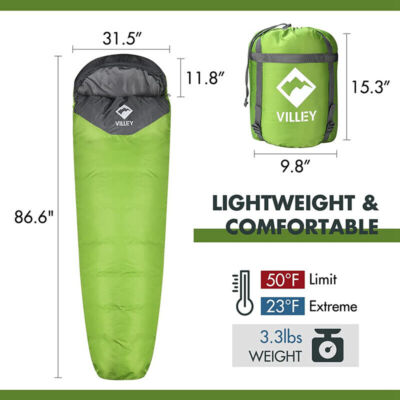 VILLEY Mummy Backpacking Sleeping Bag Camping Hiking Equipment for 3-4 Season