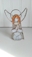 Stained Glass Angel Tealight Holder White 4 3/4" Tall
