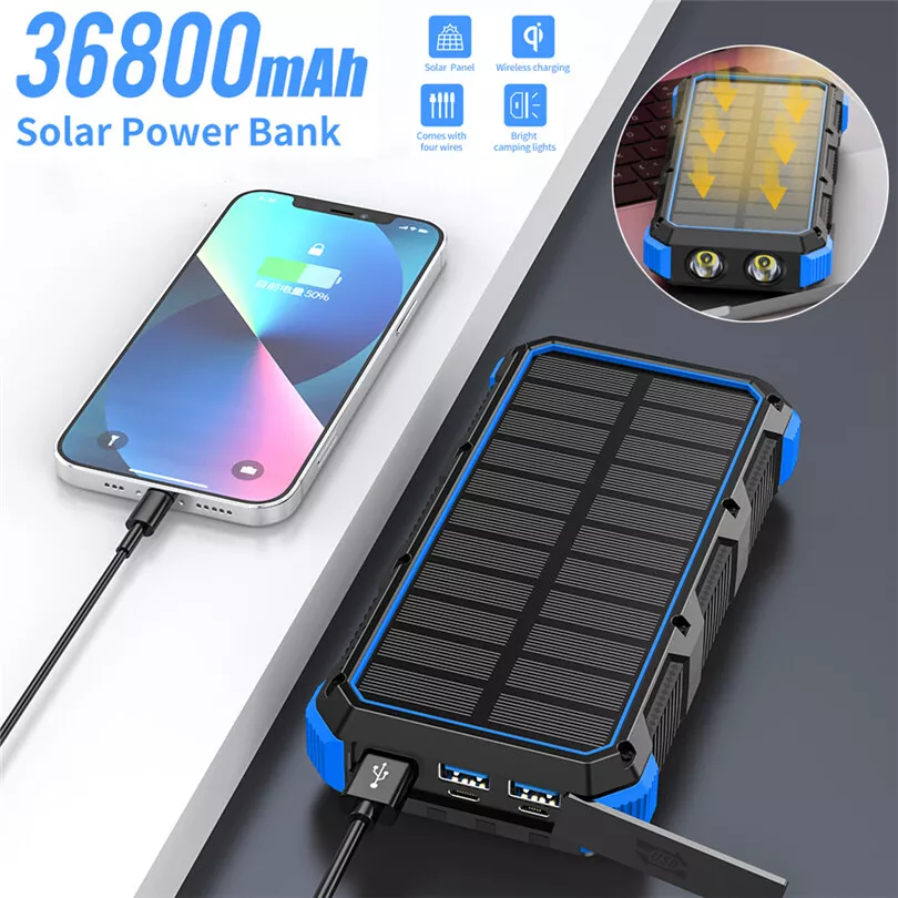 Portable Wireless Solar Power Bank Fast Charger With SOS LED Light Survival  Tool