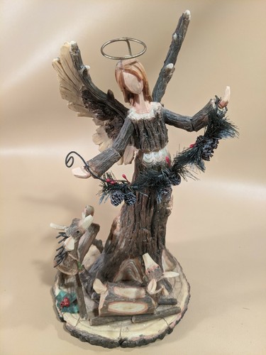 Vintage Wooden Angel Tree Forest Deer Figurine - Picture 7 of 8