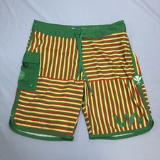 RVCA Shorts Mens 34 Multicolor Rasta Stripe Makua Rothman Board Surf Trunks