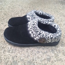 Clarks Women's Sweater Clog Slip On Faux Fur Lined Slippers Black size 6 Shoes
